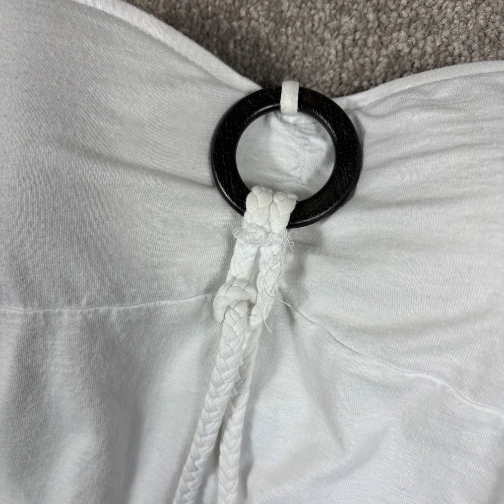 L.E.I. White Strapless Tube Top XL Y2K Boho Ring Detail Braided Tassel Smocked - Picture 2 of 8